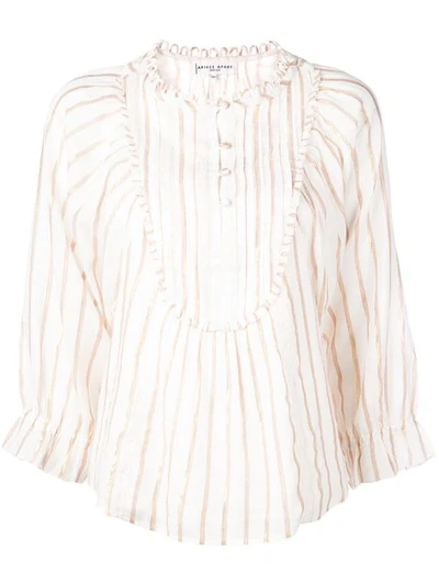 Apiece Apart Striped Blouse Top In Cream