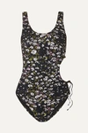 Ganni Recycled Fabric Floral One-piece Swimsuit In Black