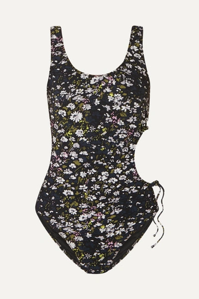 Ganni Recycled Fabric Floral One-piece Swimsuit In Black