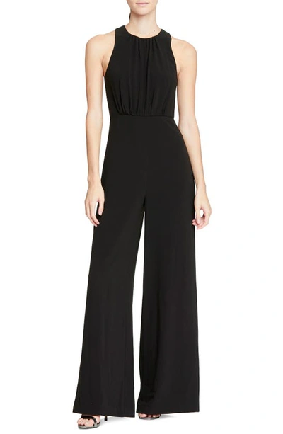 Halston Heritage Cowlneck Wide Flowy-leg Jumpsuit In Dark Navy