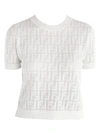 Fendi Ff Jacquard Logo Short Sleeve Knit In White