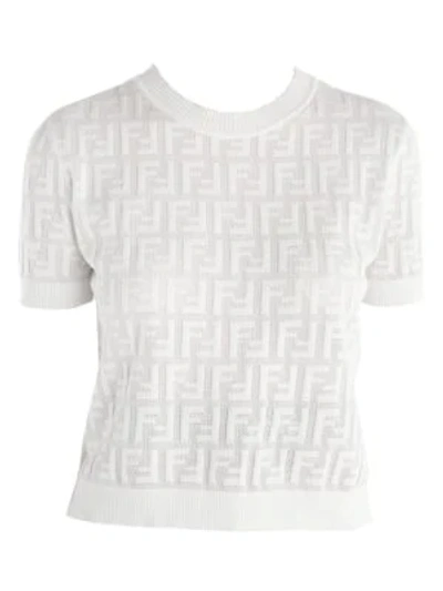 Fendi Ff Jacquard Logo Short Sleeve Knit In White