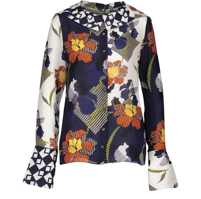 Roland Mouret Deimos Silk Floral Blouse In Geo Floral Multi