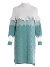 Fendi Lace & Ruffle Detail Cable Knit Sweater Dress In White Teal