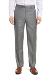 Zanella Todd Relaxed Fit Flat Front Solid Wool Dress Pants In Light Grey