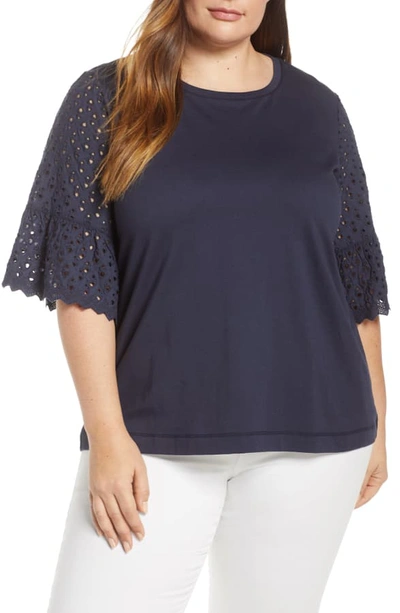 Single Thread Eyelet Sleeve Knit Top In Navy As Sample