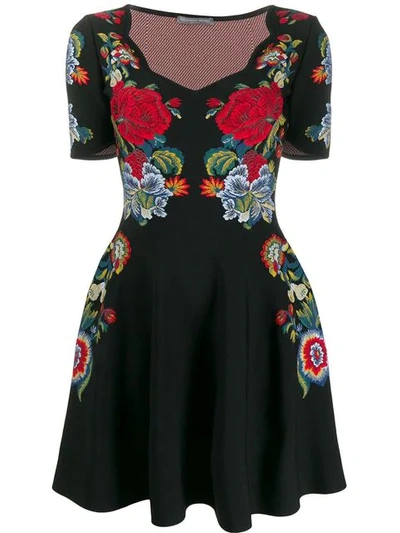 Alexander Mcqueen Floral Jacquard Fit & Flare Sweater Dress In Black