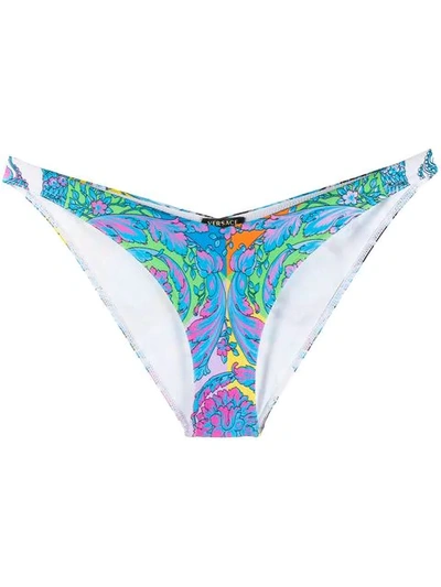 Versace Baroque Print Bikini Bottoms In Blue