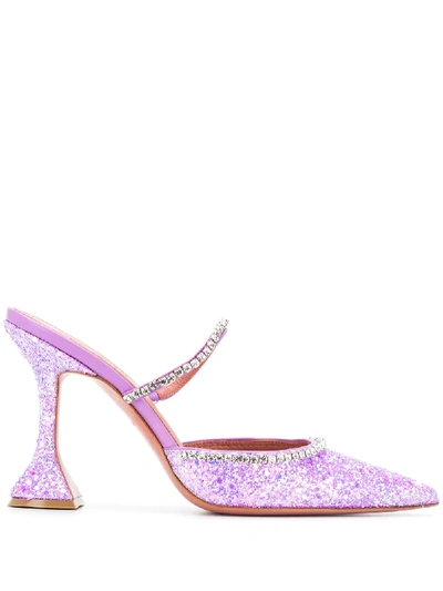 Amina Muaddi Gilda Glitter Mules In Purple