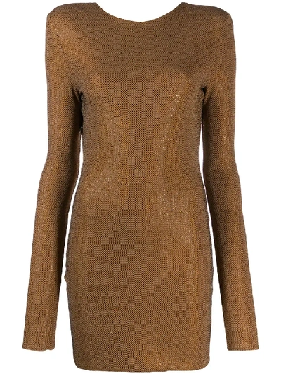 Alexandre Vauthier Crystal Embellished Mini Dress In Brown