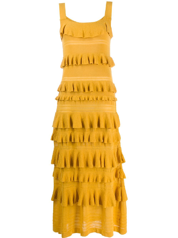 yellow frill maxi dress