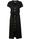 Veronica Beard Giana Tie Waist Linen Blend Midi Dress In Black