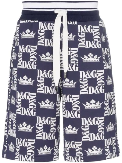 Dolce & Gabbana Dolce And Gabbana Navy And White Crown Logo Shorts In Hby47 Blue