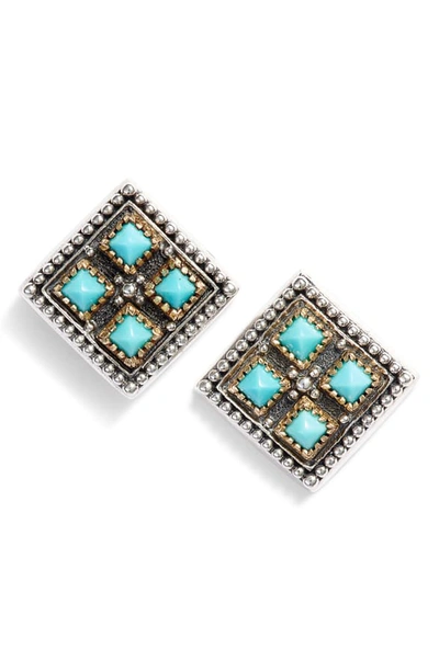 Konstantino Trillion Stone Stud Earrings In Silver/ Gold/ Turquoise