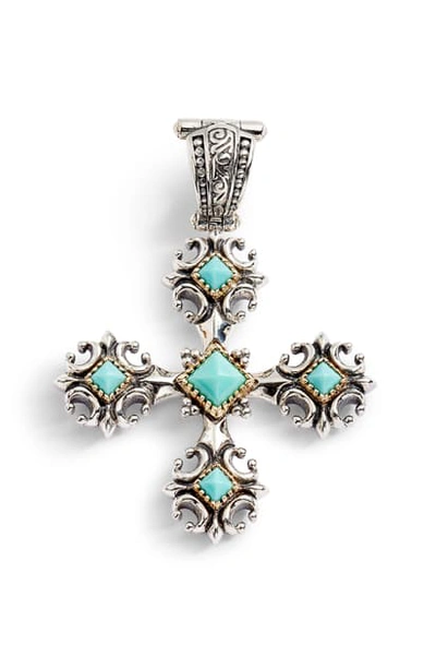 Konstantino Turquoise Cross Enhancer In Silver/ Gold/ Turquoise