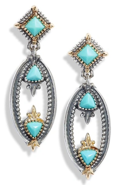 Konstantino Turquoise Oval Drop Earrings In Silver/ Gold/ Turquoise