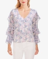 Vince Camuto Charming Floral Tiered Sleeve Top In Pearl Ivory
