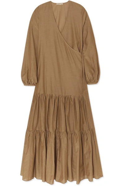 Matin Tiered Silk And Cotton-blend Voile Wrap Maxi Dress In Taupe