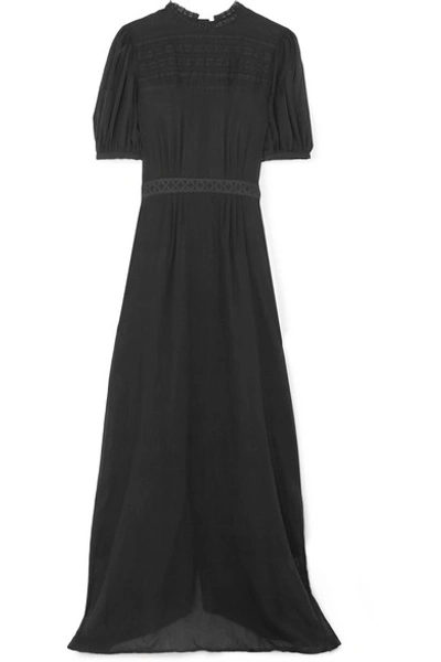 Matin Este Lace-trimmed Cotton-gauze Maxi Dress In Black