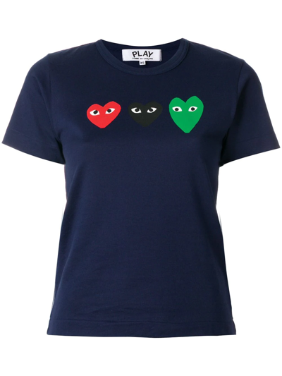 Comme Des Garçons Play Printed Heart T-shirt In Navy