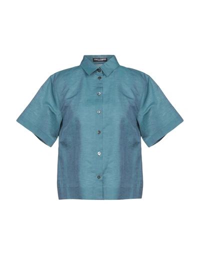 Dolce & Gabbana Linen Shirt In Turquoise