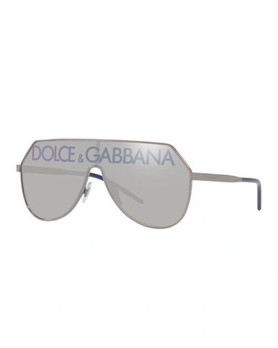Dolce & Gabbana Mirrored Shield Aviator Logo Sunglasses In Gray
