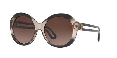 Tory Burch Round Chunky Plastic Sunglasses In Transparent/gray Gradient