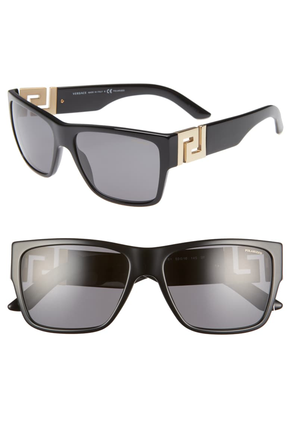 Versace 59mm Polarized Square Sunglasses In Black Black Solid Modesens