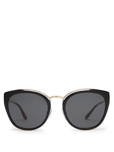 Prada Acetate & Metal Mirrored Cat-eye Sunglasses In Grey