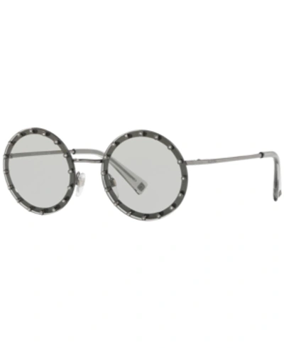 Valentino Women's Mirrored Embellished Round Sunglasses, 53mm In Gunmetal / Gunmetal