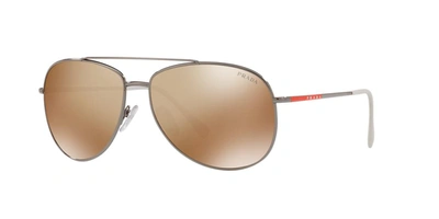 Prada Men's Metal Mirrored Aviator Sunglasses In Gray/brown