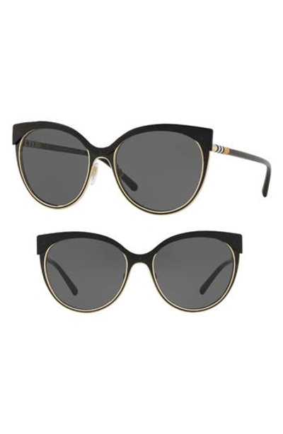 Burberry Heritage 55mm Cat Eye Sunglasses - Gold/ Black Solid