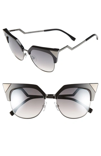 Fendi 54mm Metal Tipped Cat Eye Sunglasses - Black/ Dark Ruthenium