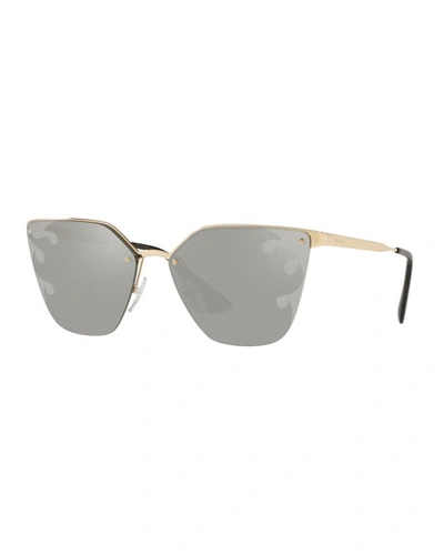 Prada Semi-rimless Mirrored Cat-eye Sunglasses, Silver