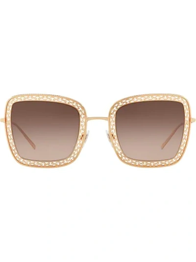 Dolce & Gabbana Embellished Frame Square Sunglasses In Gold