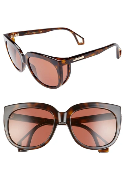 Gucci 57mm Cat Eye Sunglasses - Shny Dk Hav Mazzu/brn Solid In Brown