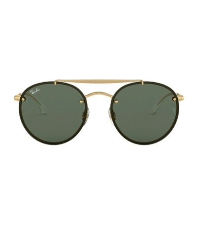 Ray Ban Blaze Round Double Bridge Green Classic Unisex Sunglasses Rb3614n 914071 54 In Gold