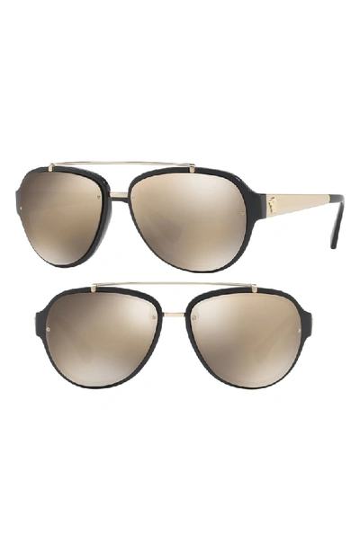 Versace 57mm Aviator Sunglasses - Black/ Brown