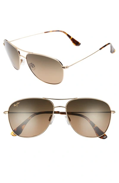 Maui Jim Unisex Cliff House Polarized Brow Bar Aviator Sunglasses, 59mm In Brown