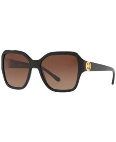 Tory Burch Reva 56mm Polarized Square Sunglasses In Black / Brown Gradient Polar