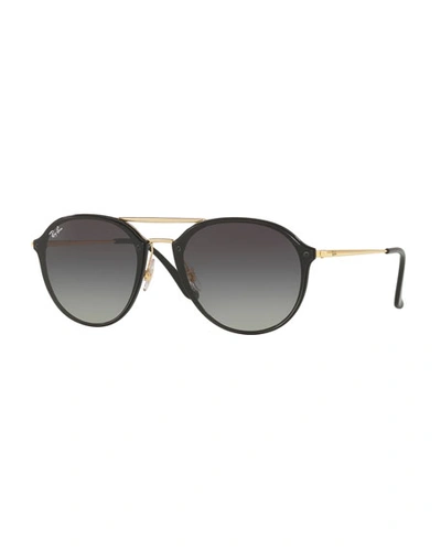 Ray Ban Round Gradient Mirrored Sunglasses In Black