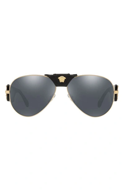 Versace Medusa 62mm Aviator Sunglasses - Pale Gold/ Black Mirror