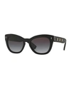Valentino Rockstud Acetate Butterfly Sunglasses W/ Leather Wrapped Arms, Black In Black/smoke