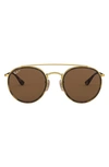 Ray Ban Ray-ban Polarized Sunglasses , Rb3647n Round Double Bridge In Polarized Brown Classic B-15