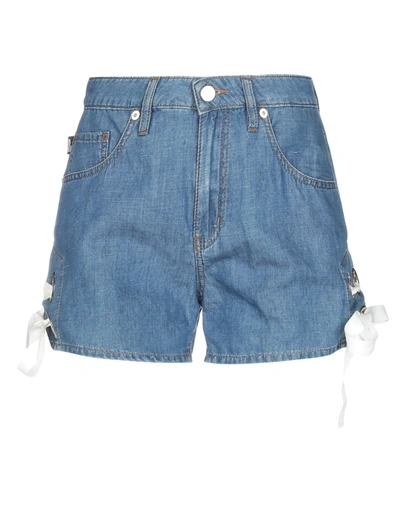 Love Moschino Lace-up Chambray Shorts In Blue