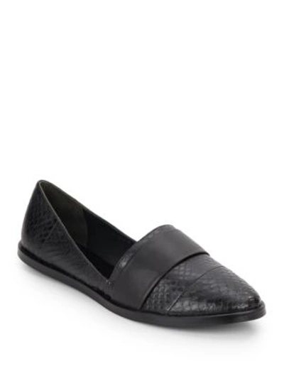 Vince Mason Snake-embossed Leather & Leather Flats In Black