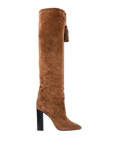 Saint Laurent Knee Boots In Beige