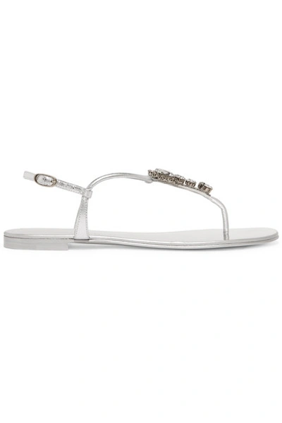 Giuseppe Zanotti Baguette Crystal-embellished Metallic Leather Sandals In Silver