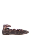 Valentino Garavani Printed Leather Ballet Flats In Dark Brown