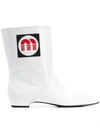 Miu Miu Logo Patch Ankle Boots In White